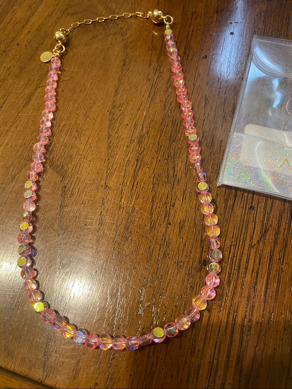 New in Pouch By Alexa Rae Midnight Necklace in the color Kiss Me (pink AB beads)